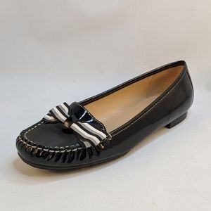 Talbots flat loafer black patent striped bow